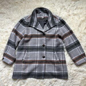 Chico’s Plaid Wool Blend Jacket Coat Gray Brown Size 2